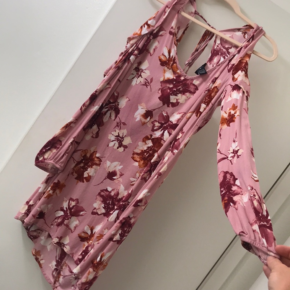 Floral ruffle cold shoulder dress long sleeve